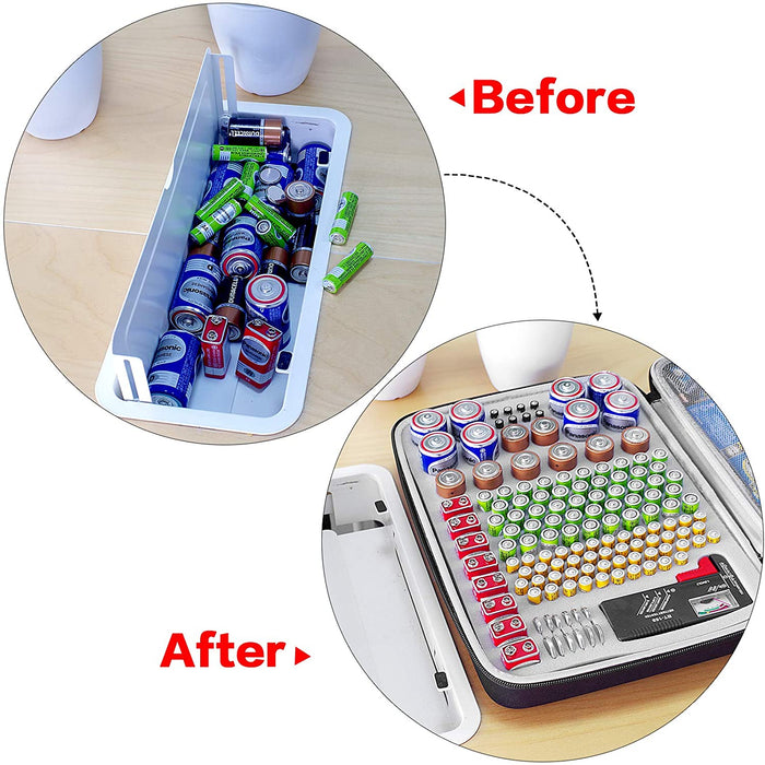 Batteriebox Aufbewahrungsbox Tragetasche mit Batterietester (BT168), Tasche für 140 Batterien AA AAA AAAA 9 V C D Lithium 3 V (ohne Batterien)