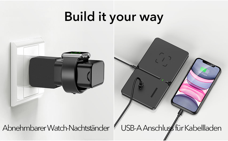 HaloLock 2 in 1 Kabelloses Ladegerät, Fast Dual Wireless Charger, für iPhone 12/12 Pro/12 mini/12 Pro Max, AirPods 2/Pro, Apple Watch 5/4/3/2