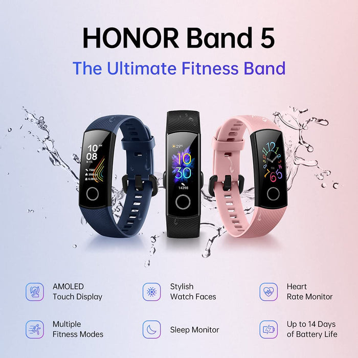 Honor Band 5 Fitness Armband mit Herzfrequenzmesser IP68 wasserdichter Aktivitäts Tracker Sportuhr Fitness-Schrittzähleruhr, Schwarz