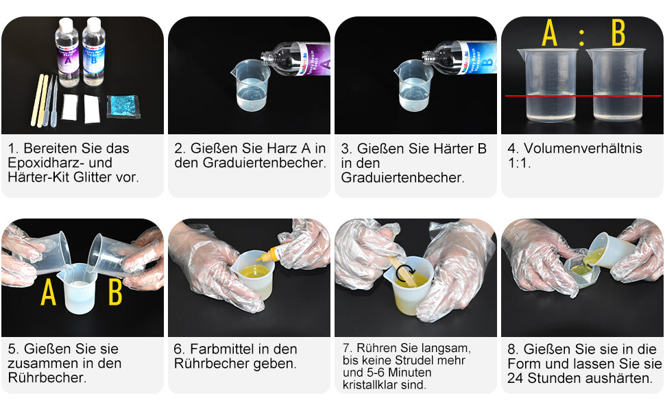 Epoxidharz, transparent, ungiftig, 385 g/360 ml, 1: 1 Verhältnis aus kristallinem Gießharz, für Holz, künstlerische Kreationen, Restauration