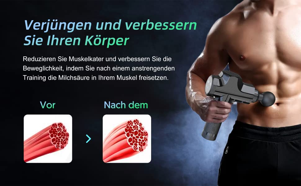 Massagepistole Massagegerät, Leistungsstarke 14MM Tiefengewebe Massage Gun 30 Geschwindigkeiten Massage Pistole Elektrisch mit 7 Köpfe
