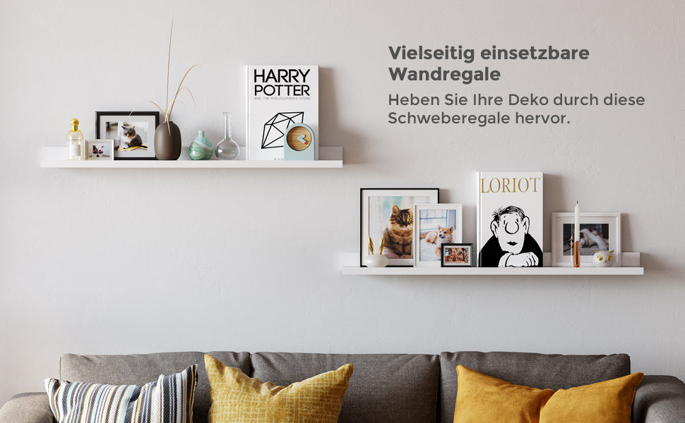 Wandregal, 2er Set, Schweberegale mit Hochglanzlackierung, 80 x 10 cm, Wandboard für Bilderrahmen und Bücher, Wohnzimmer, Schlafzimmer, Bad, Küche