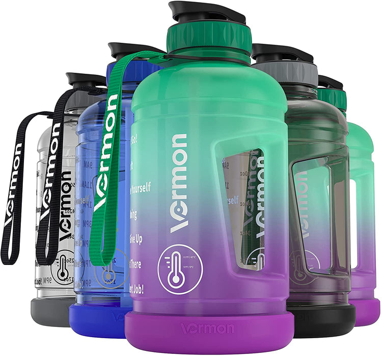 Gallone Trinkflasche Sport 2,2 Liter Motivierende Trinkflasche, Sportflasche Wasserflasche, Fitness Water Bottle Sport, BPA-frei (lila/Grün Verlauf)