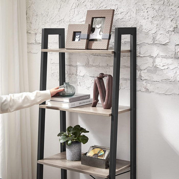 Standregal, Bücherregal, 4 Ebenen Leiterregal, Metallgestell, einfache Montage, für Wohnzimmer, Schlafzimmer, Küche, greige-schwarz