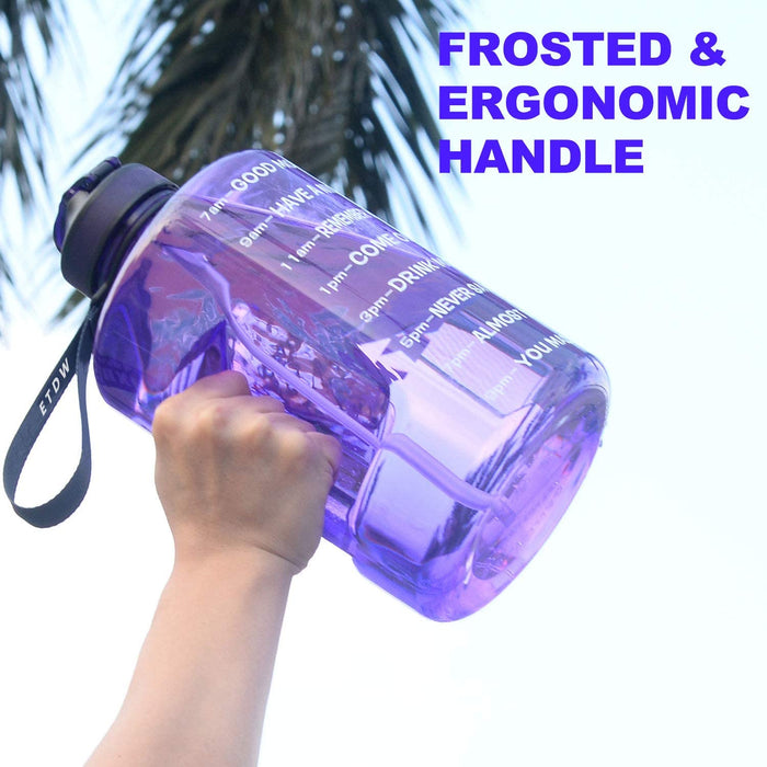 3,78 Liter Trinkflasche Sport mit Zeitangaben und Strohhalme, 3,78L Groß Sportflasche BPA Frei, Auto Wasserbehälter Auslaufsicher Sportflasche (Lila 3,78L)