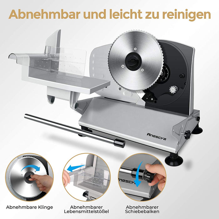 Allesschneider Elektrisch mit 170mm rostfreies Edelstahlmesser, 0-15mm einstellbare Dicke, abnehmbares Design, Brotschneidemaschine für Heimgebrauch