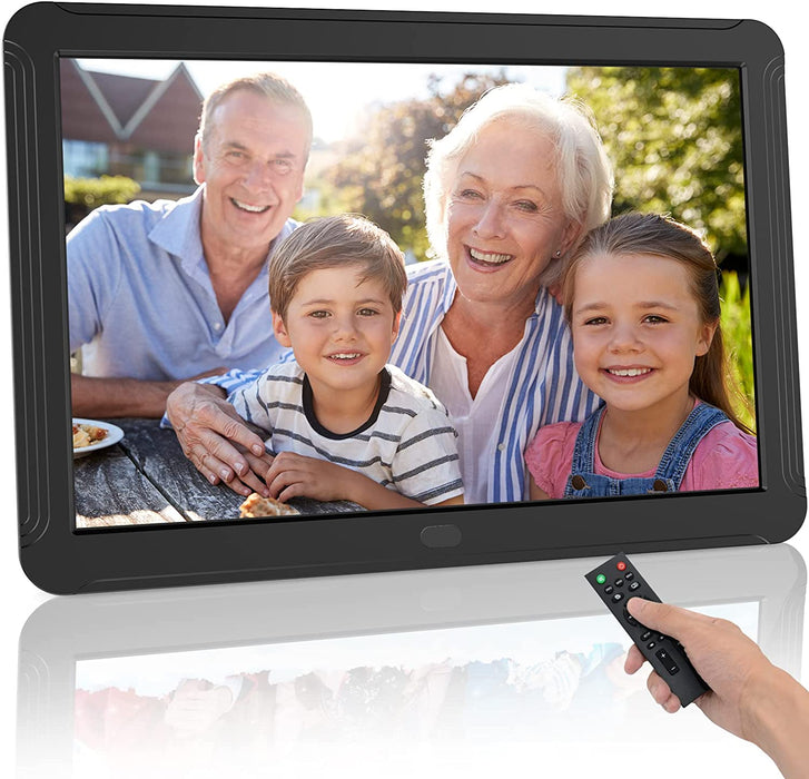Digitaler Bilderrahmen 8 Zoll, Elektronischer Bilderrahmen mit 1920x1080P HD IPS Screen, Fernbedienung Einfache Einrichtung Video Musik Foto Kalender