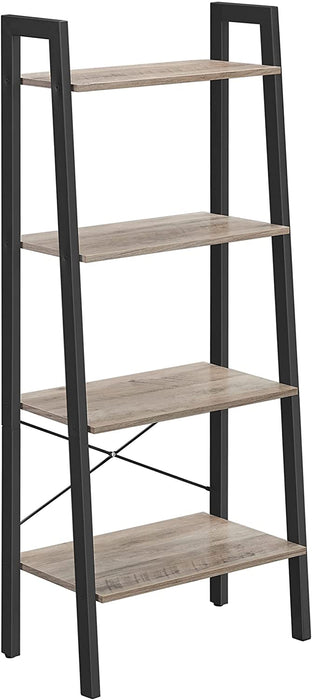 Standregal, Bücherregal, 4 Ebenen Leiterregal, Metallgestell, einfache Montage, für Wohnzimmer, Schlafzimmer, Küche, greige-schwarz