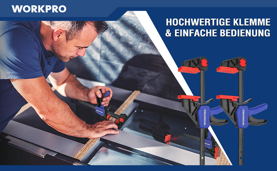 Einhandzwingen Set 2 Stück Schraubzwingen Spanner, Spannweite 150 mm Dehnbereich 135mm - 285mm Spannkraft 68kg, Stahl und Nylon für präzises Fixieren