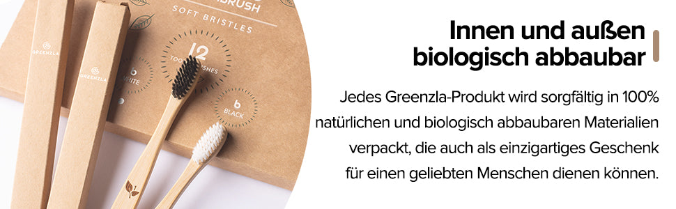 Bambus Zahnbürsten (12er-Pack)| BPA-freie Zahnbürsten mit feinen, weichen Borsten | Öko-freundliche, natürliche Bambus-Zahnbürste | Bioabbaubar