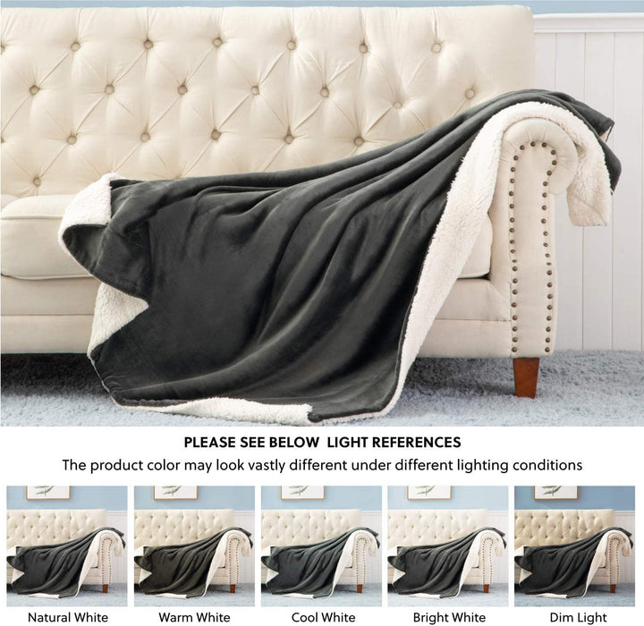 Decke Sofa Kuscheldecke anthrazit - warm Sherpa Sofaüberwurf Decke, Dicke Sofadecke Couchdecke, 150x200 cm XL Flauschige Wohndecke für Couch