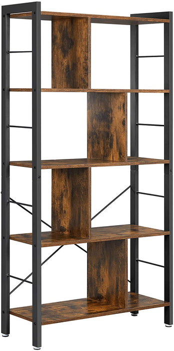 Bücherregal, Regal mit 4 Ebenen, Standregal, Bücherschrank, Büroregal, Industrie-Design, für Wohnzimmer, Büro, Arbeitszimmer, groß, Metallgestell