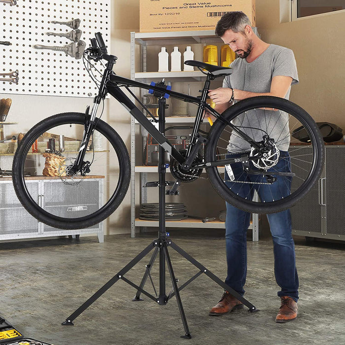 Fahrradmontageständer, Reparaturständer für Fahrräder, Fahrradreparaturständer für Profis, mit Schnelllösevorrichtung, Werkzeugschale, Lenkerhalter