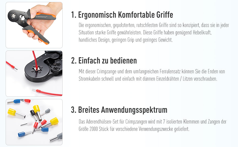 Crimpzange Kabelschuhe Set, 0.25-6mm² selbsteinstellbares Ratschendraht-Crimpwerkzeug mit 2000 stück Aderendhülsen Tool Kit