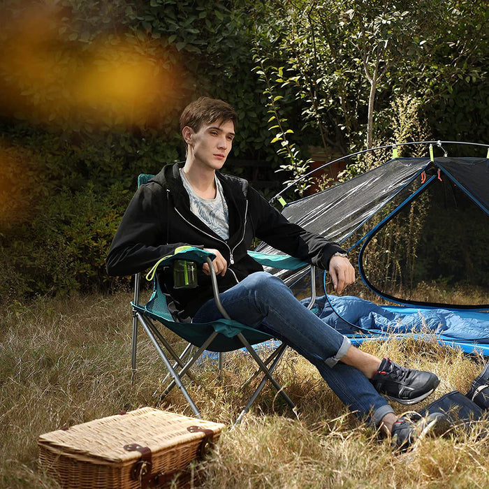 Campingstuhl, 2er-Set, klappbar, komfortabel, Klappstuhl mit robustem Gestell, bis 150 kg belastbar, mit Flaschenhalter, Outdoor Stuhl
