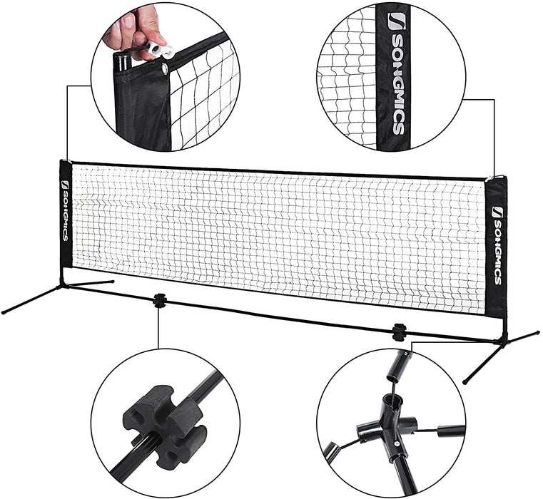 Badmintonnetz, Tennisnetz, höhenverstellbar, Set bestehend aus Netz, stabilem Eisen-Gestell und Transporttasche 4m