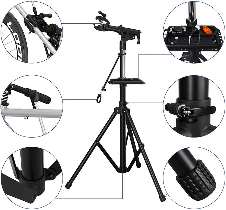 Schwerlast Fahrradmontageständer Reparaturständer mit große Werkzeugablage, Arm aus Aluminiumlegierung, vollen Funktionen für Fahrradreparatur