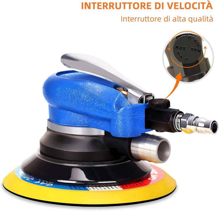 Druckluft schleifgerät, Exzenter poliermaschine, SPTA 125mm/150mm Exzenterschleifer Schleifmaschine mit 24 Schleifpapier und 3 Polierschwamm