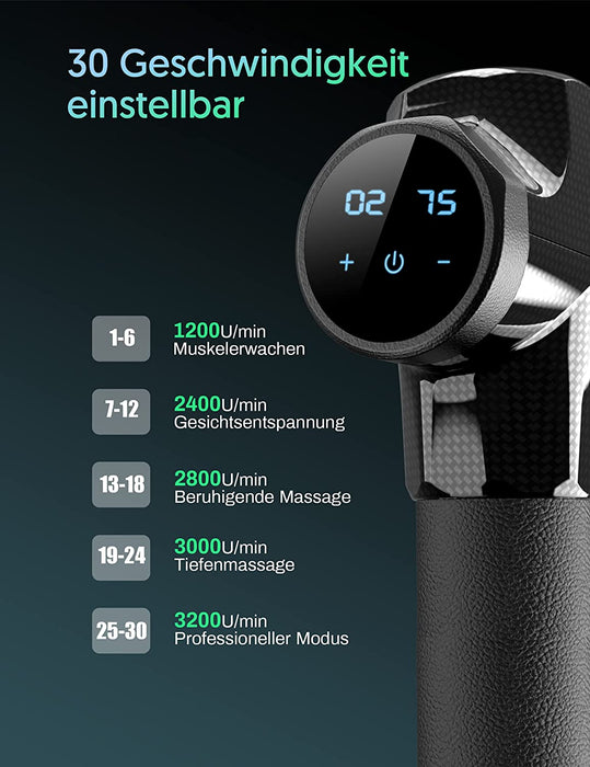 Massagepistole Massagegerät, Leistungsstarke 14MM Tiefengewebe Massage Gun 30 Geschwindigkeiten Massage Pistole Elektrisch mit 7 Köpfe