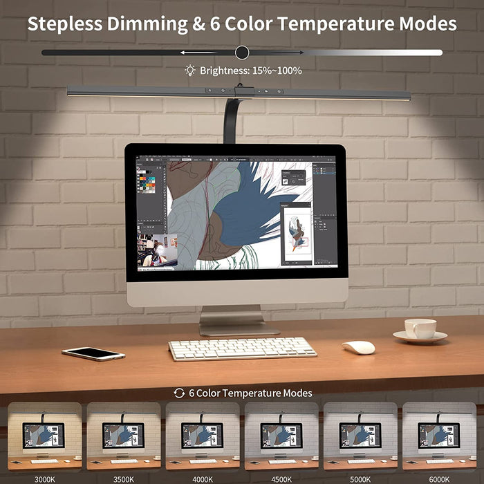 Schreibtischlampe LED,24W Schreibtischlampe klemmbar, Augenschutz Verstellbarer Schwanenhals Klemmleuchte, Dimmbar Architektenlampe