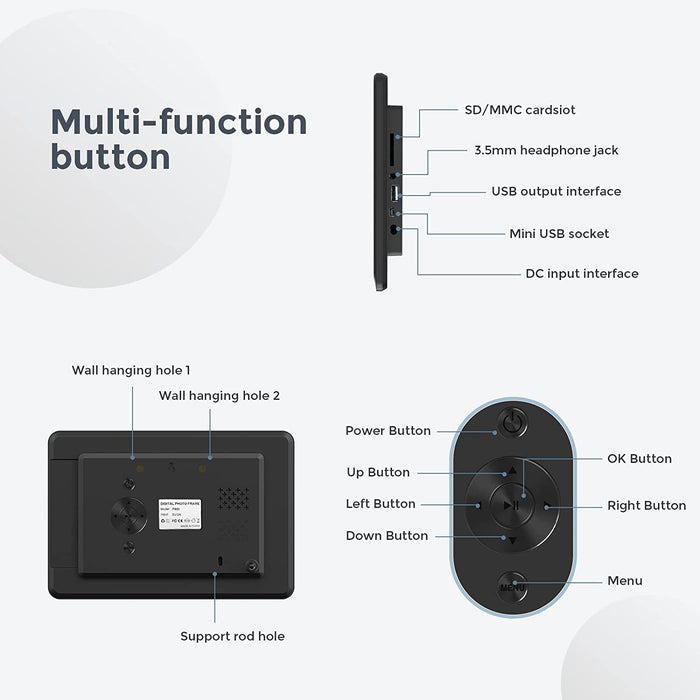 Digitaler Bilderrahmen 8 Zoll, Elektronischer Bilderrahmen mit 1920x1080P HD IPS Screen, Fernbedienung Einfache Einrichtung Video Musik Foto Kalender