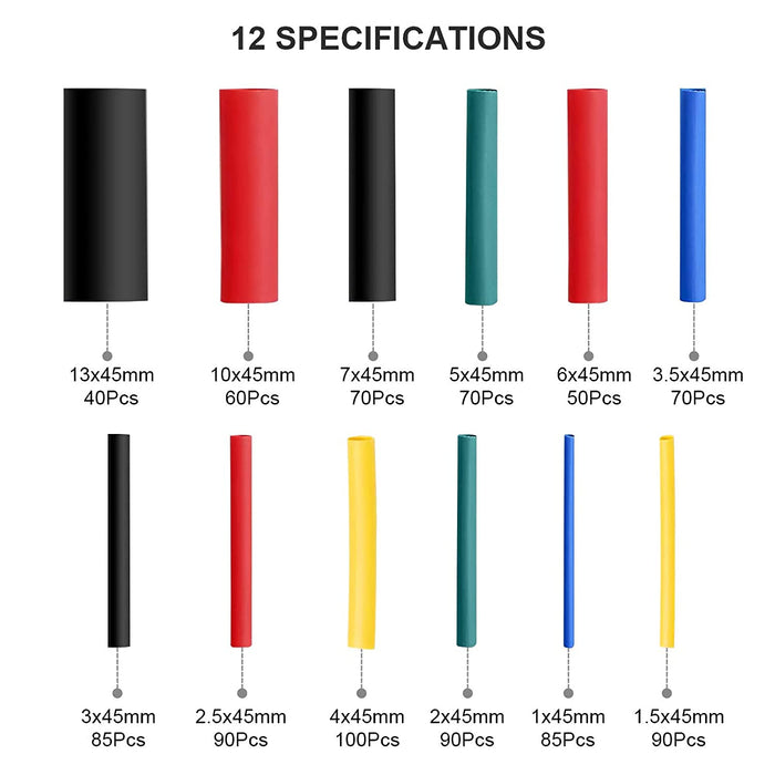 Schrumpfschlauch Elektrische Isolierung Schrumpfschlauch Kabelhülle 5 Farben 12 Größen, 900 Stk