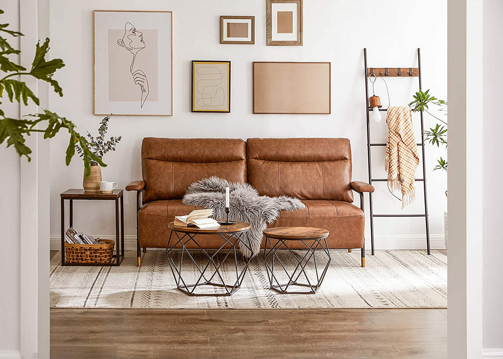 Beistelltische, 2er Set, geometrische Couchtische mit Korbfunktion, dekorativ, robust, Stahlrahmen, für Wohnzimmer, Schlafzimmer, vintagebraun-schwarz