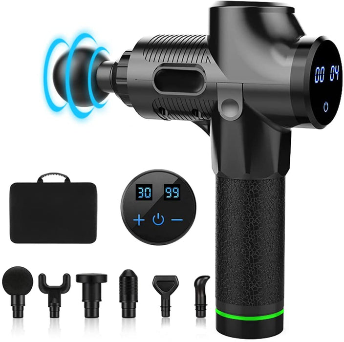 Massagepistole Elektrisch, Muskel Massage Gun LCD Touchscreen, Massagegerät mit 6 Massageköpfen, 30 einstellbare Geschwindigkeiten Massagestab