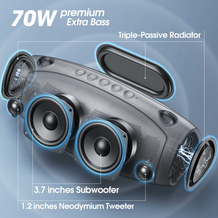 70W Bluetooth-Lautsprecher mit Super-Bass, Bluetooth 5.0, 13200-mAh-Akku, IPX6 wasserdicht, TF-Karte, lautes kristallklares Audio, Mikrofon