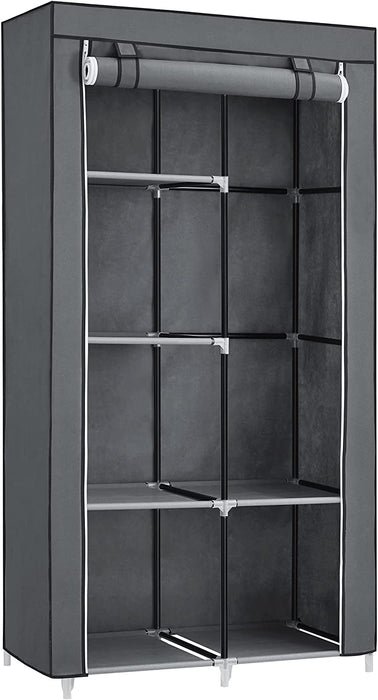 Stoffschrank, Kleiderschrank, 2 Kleiderstangen, 6 Ablagen, verschiedene Aufbaumöglichkeiten, 88 x 45 x 168 cm, für Schlafzimmer, Ankleidezimmer, grau