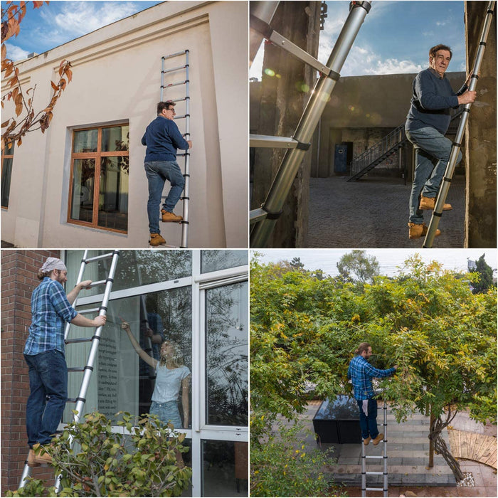 3.8M Teleskopleiter, EIN-Knopf-Rückzugs-Aluminium-Teleskop-Verlängerungsleiter, langsame Designleitern, tragbar