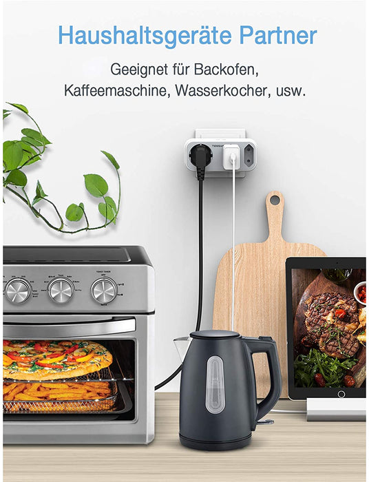 Doppelstecker für Steckdose, TESSAN 5 in 1 Steckdosenadapter mit 2 USB Anschluss, Mehrfachsteckdose 3 Fach Mehrfachstecker mit USB Ladegerät