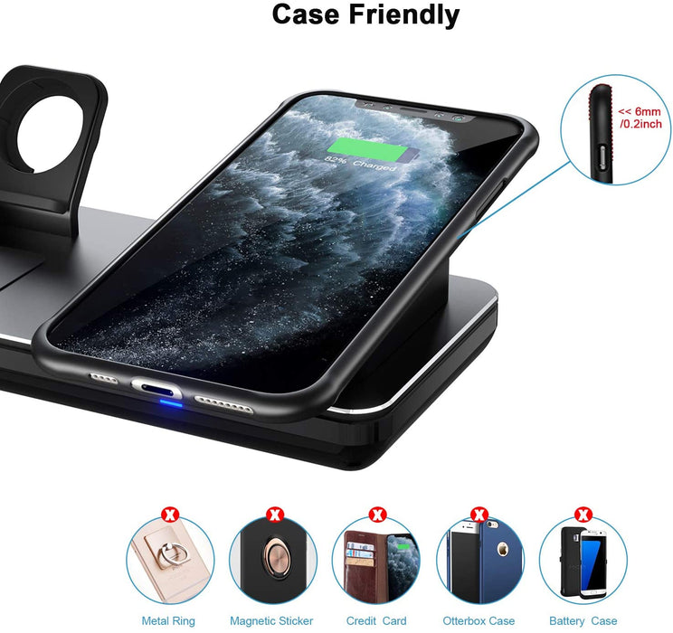 Wireless Charger, 3 in 1 Induktive Ladestation Kompatibel für Apple Watch 5/4/3/2/1, iPhone 12/11 Pro Max/XS/XR/X/8/8 Plus, AirPods Pro