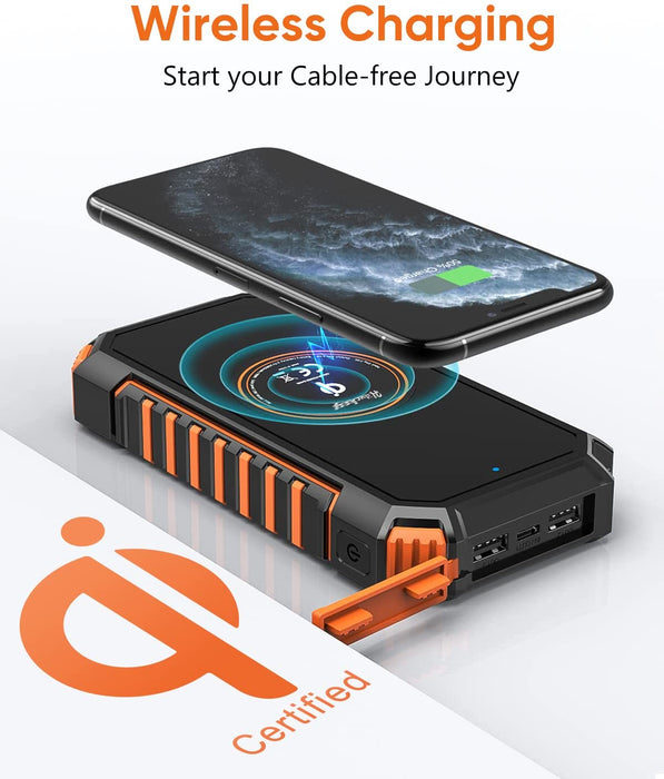 Wireless Solar Powerbank 26800mAh Wasserdichtes Solar Ladegerät USB C Externer Akku mit 4 Outputs, Power Bank für Smartphones, Tablets und mehr