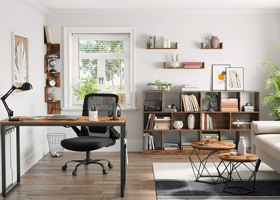 Beistelltische, 2er Set, geometrische Couchtische mit Korbfunktion, dekorativ, robust, Stahlrahmen, für Wohnzimmer, Schlafzimmer, vintagebraun-schwarz