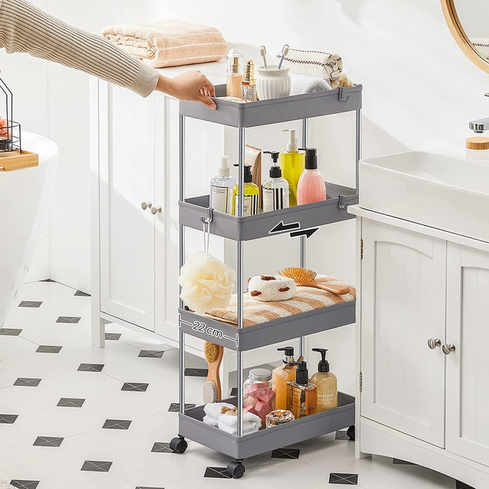 Rollwagen, Küchenwagen mit 4 Ebenen, Küchenregal, Nischenregal auf Rollen, Badregal, platzsparend, 40 x 22 x 86 cm, grau