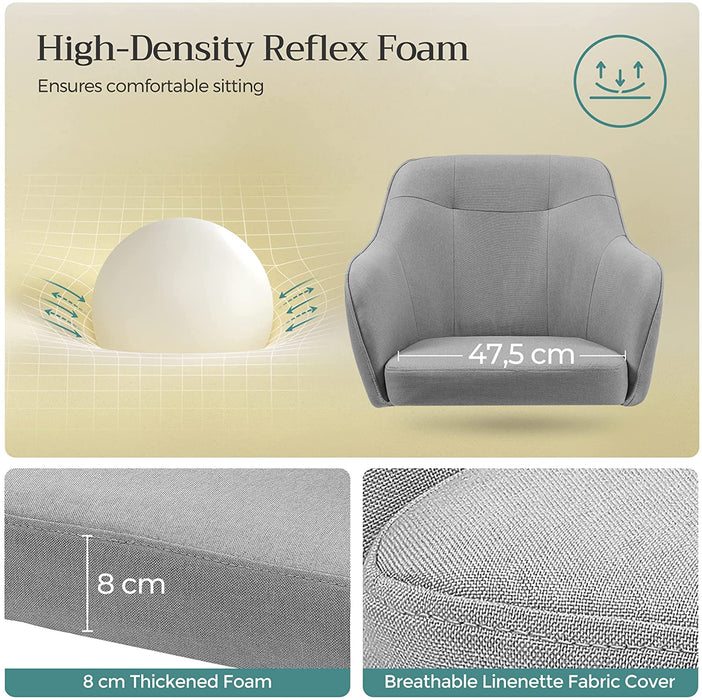 Bürostuhl, bequemer Schreibtischstuhl, höhenverstellbarer Computerstuhl, bis 120 kg belastbar, Stahlgestell, Leinenimitat, Homeoffice, Büro, hellgrau
