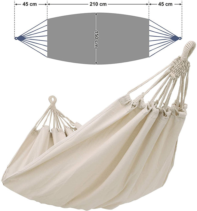 Hängematte, für 2 Personen, 210 x 150 cm, bis 300 kg belastbar, für Terrasse, Balkon, Garten, Outdoor, mit Transportbeutel, Befestigungsgurte, Beige