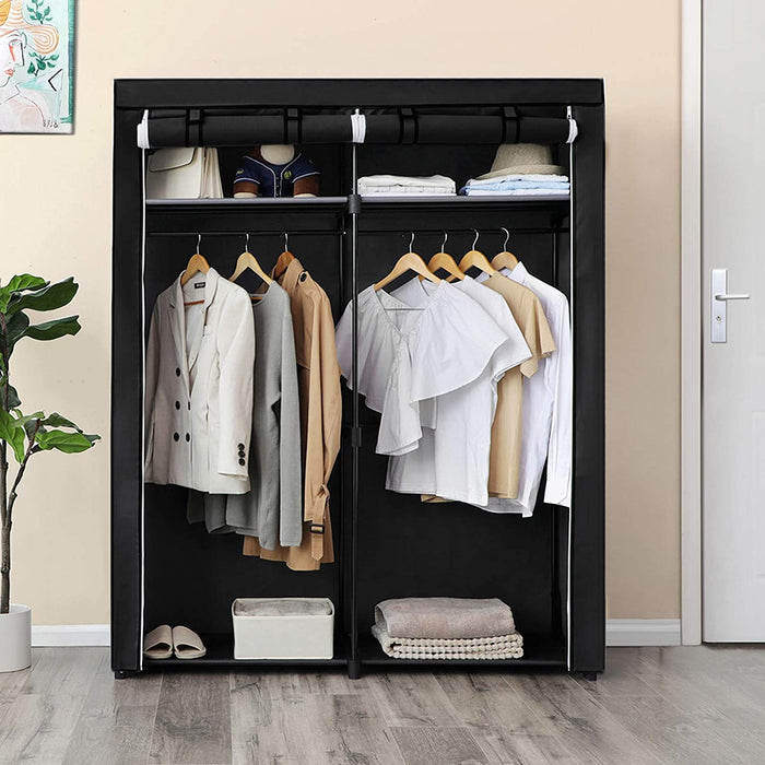 Kleiderschrank, Stoffschrank, Garderobe mit 2 Kleiderstangen, Aufbewahrung von Kleidung, Kleiderständer, faltbar, Ankleidezimmer, Schlafzimmer schwarz