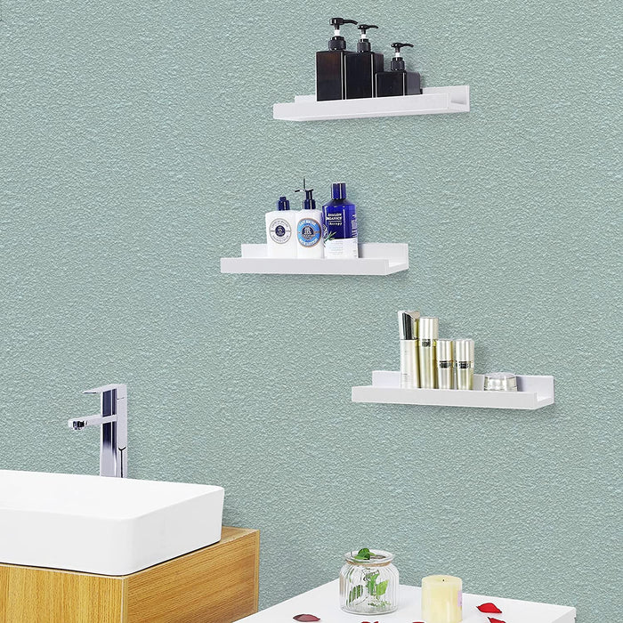 Wandregal 3er Set Schweberegale für Fotorahmen und Bücher, 38 x 10 cm, modernes Regal, Weiß