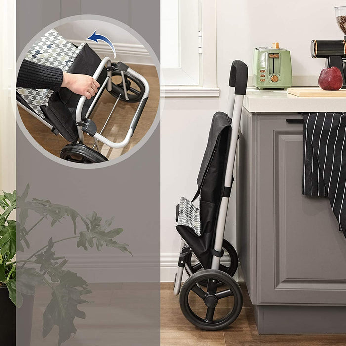 Einkaufstrolley, Einkaufswagen, mit Rädern, Fassungsvermögen 40 L, mit Taschen, leisen Rädern und Haken, 47 x 33 x 97 cm, stabil und robust