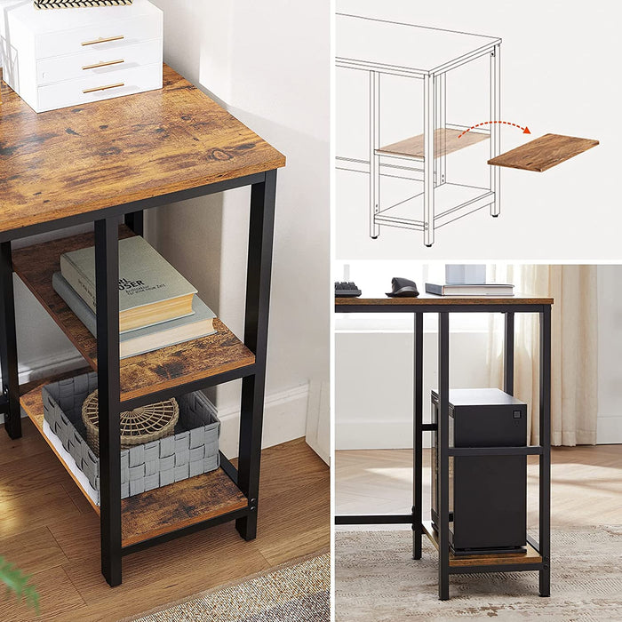 Schreibtisch, L-förmiger Computertisch, Eckschreibtisch mit 2 Ablagen, platzsparender Bürotisch im Industrie-Design, Gaming, einfacher Aufbau