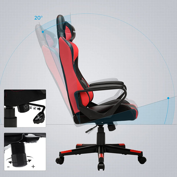 Gaming Stuhl, Schreibtischstuhl, Computerstuhl, Bürostuhl, abnehmbare Kopfstütze, Lendenkissen, höhenverstellbar, Wippfunktion, bis 150 kg belastbar
