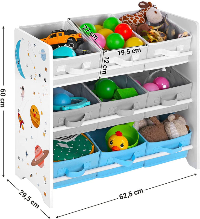 Kinderzimmerregal, Spielzeug-Organizer, Bücherregal für Kinder, mit 9  Aufbewahrungsboxen aus Fleece, Kinderzimmer, Schule, Kindergarten