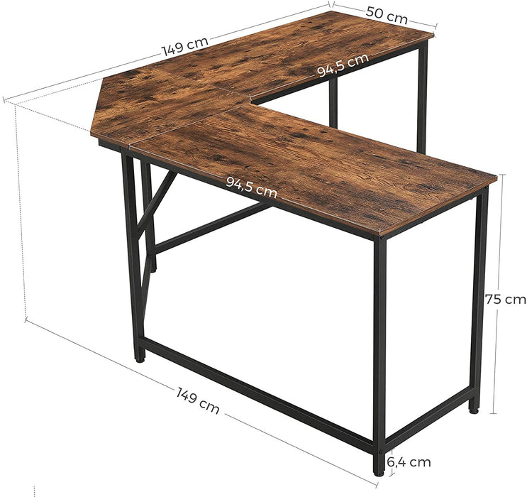 Eckschreibtisch, L-förmiger Computertisch, Bürotisch, Arbeitszimmer, Homeoffice, Gaming, platzsparend, einfache Montage, Industrie-Design vintagebraun