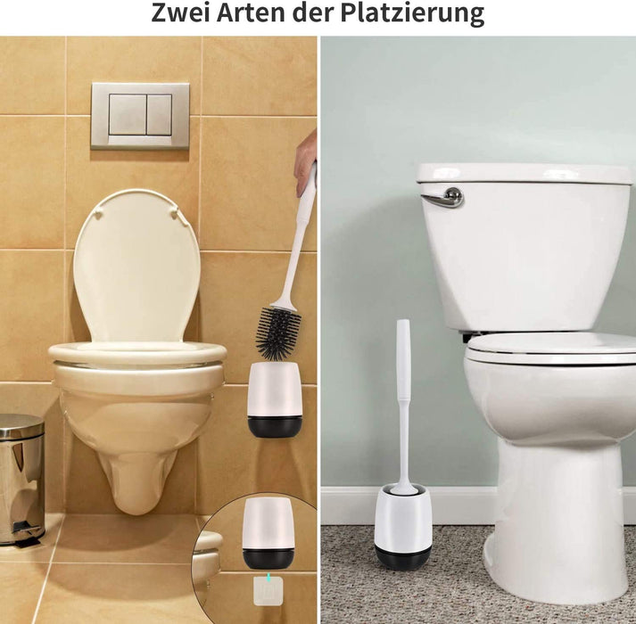 Toilettenbürste, Klobürste Silikon mit Halter, WC Bürste Wandmontage & Stehen, Ohne Bohren Langer Stiel Schnell Trocknendem Klobürsten für Badezimmer