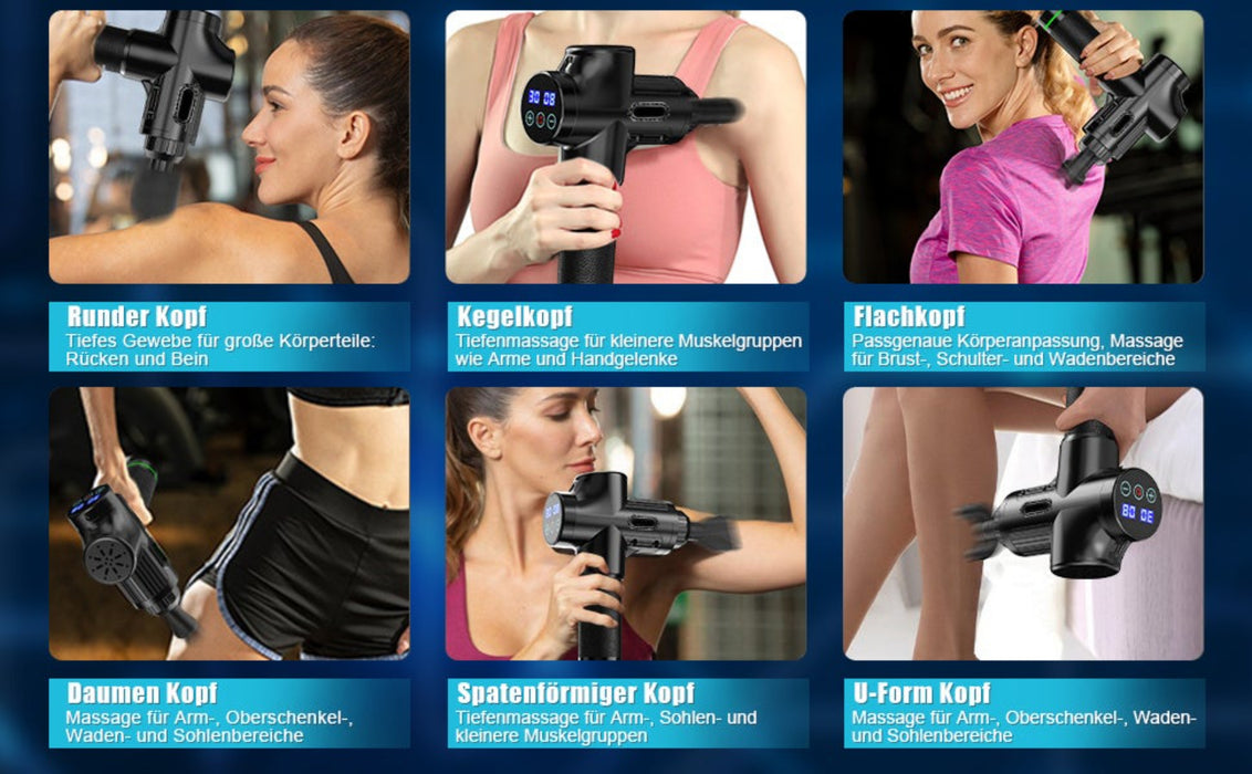 Massagepistole Elektrisch, Muskel Massage Gun LCD Touchscreen, Massagegerät mit 6 Massageköpfen, 30 einstellbare Geschwindigkeiten Massagestab