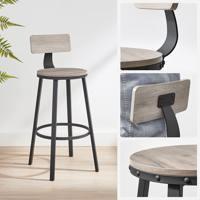 Barhocker, 2er Set, Barstühle, Küchenstühle mit Metallgestell, Sitzhöhe 73,2 cm, einfache Montage, Industrie-Design, greige-schwarz