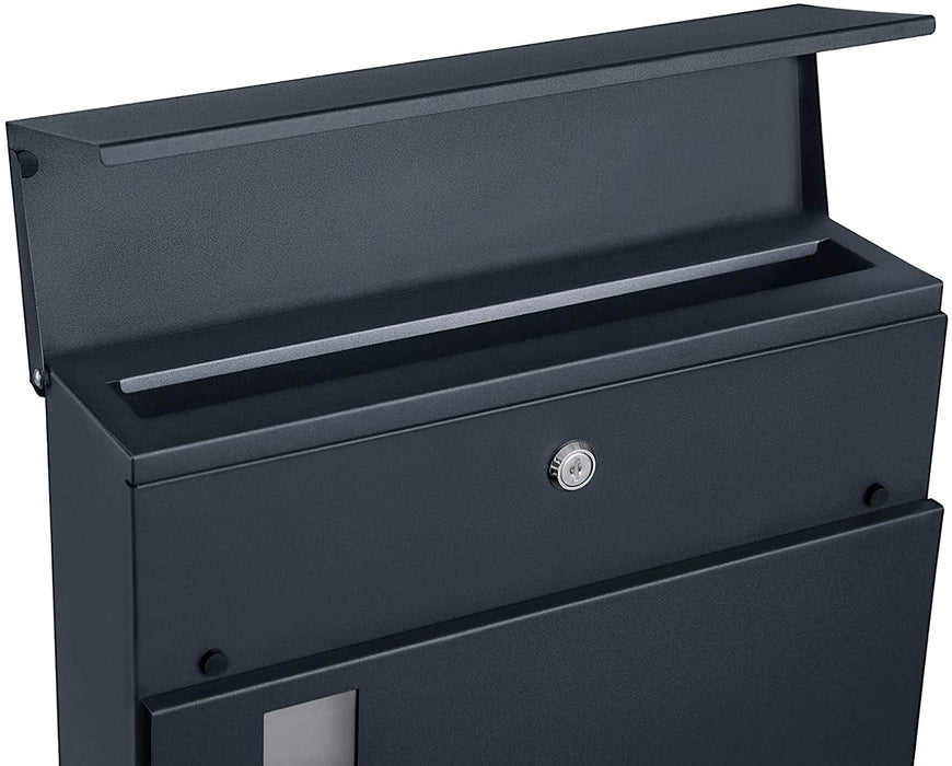 Briefkasten, Wandbriefkasten, modern, abschließbar, mit Zeitungsfach, einfache Montage, anthrazit