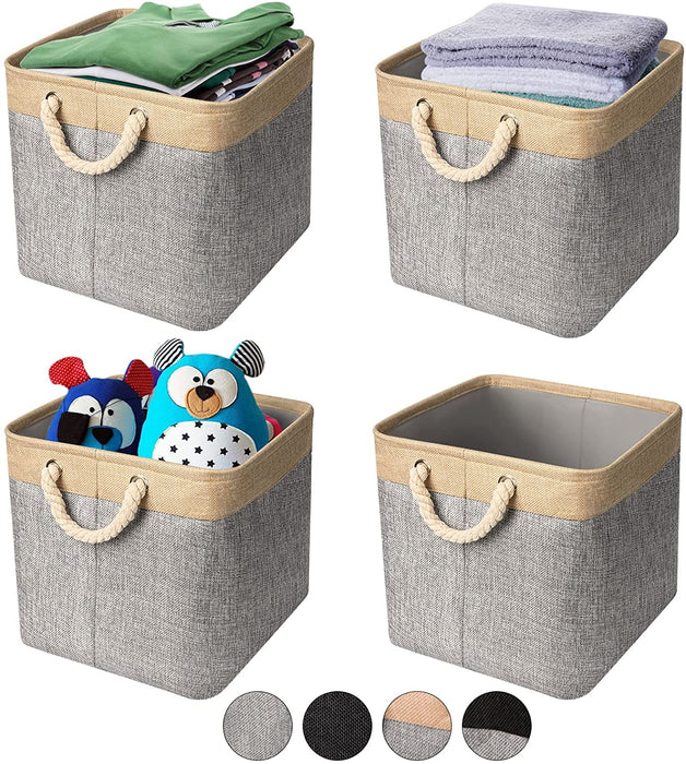 4 Stück Stoff Aufbewahrungsbox Faltbare Aufbewahrungskiste,Canvas Stoffkorb Aufbewahrungskorb 30*30*30CM für Kallax-Regale, Faltbox Stabil Beige/Grau